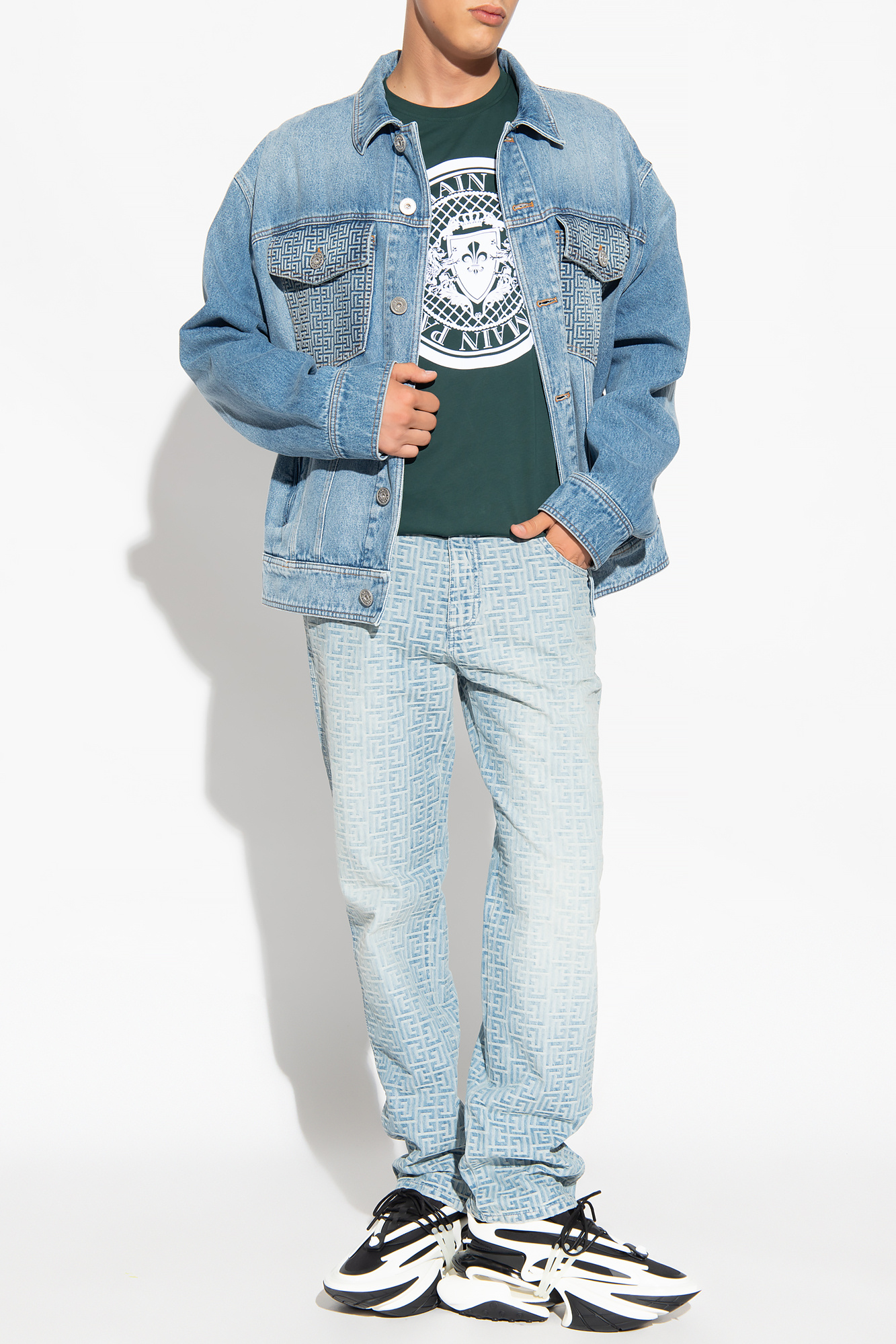 Tシャツ・カットソー BALMAIN SS25 (EH1GC027BC92 0PA) T-shirt with flocked Balmain Letter logo - Men | BALMAIN